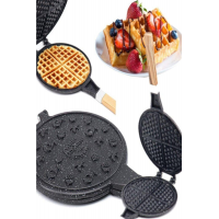 Döküm Waffle Tavası Ahşap Kulp Siyah