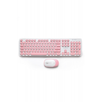 Retro Kablosuz Klavye & Mouse Set (pink)