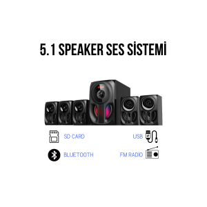 Pl-4497 5.1 Ev Sinema Ses Sistemi Usb/sd/fm Radyo 25w (10WX5) Multimedia Speaker Sinema Sistemi