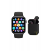 Akıllı Saat Plus +   Kablosuz Kulaklık Ikili Siyah Set Ios Android Smartwatch