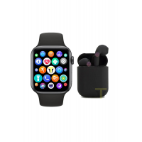 Akıllı Saat Plus +   Kablosuz Kulaklık Ikili Siyah Set Ios Android Smartwatch