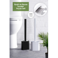 2li Set Beyaz Ve Siyah Renk Silikon Tuvalet Fırçası Set Bükülebilir Pratik Silikon Wc Klozet Fırçası