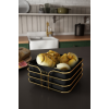 Ekmeklik Ekmek Sepeti Çok Amaçlı Metal Kutu Lüx Gold Paslanmaz Sepet Siyah Kumaş