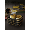 Ekmeklik Ekmek Sepeti Çok Amaçlı Metal Kutu Lüx Gold Paslanmaz Sepet Siyah Kumaş