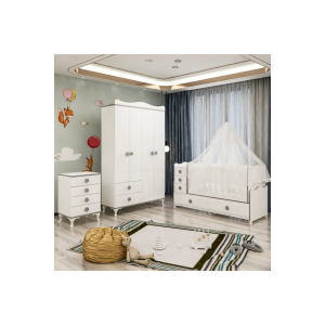 Melina Yıldız 4 Kapaklı Bebek Odası Takımı Gri- Yatak Ve Uyku Seti Kombinli