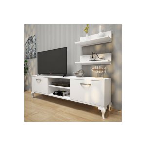 Rani A4 Duvar Raflı Tv Sehpası Kitaplıklı Tv Ünitesi Modern Ayaklı Tasarım 150 Cm Beyaz