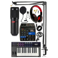 Stüdyo Ekipmanları Midi Live Paket-1 ses Kartlı mikser midi Klavye Bm800 Mikrofon Kulaklık