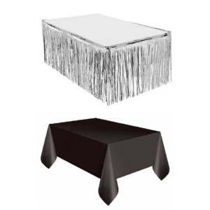 Gümüş Metalize Masa Eteği + Plastik Siyah Masa Örtüsü