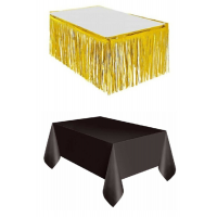 Gold Metalize Masa Eteği + Plastik Siyah Masa Örtüsü