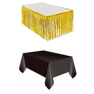 Gold Metalize Masa Eteği + Plastik Siyah Masa Örtüsü