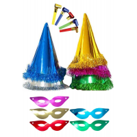 5li Renkli Yılbaşı Şapkası Parti Maske Ve Düdük Seti Kağıt Üçgen Katyon Set Kaynana Dili Düdüğü