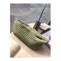 Yeşil Pötikareli Yıkanabilir Fermuarlı Tek Gözlü Bez Kalemlik Kalem Kutusu Cüzdan Makyaj Çantası