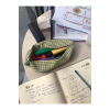 Yeşil Pötikareli Yıkanabilir Fermuarlı Tek Gözlü Bez Kalemlik Kalem Kutusu Cüzdan Makyaj Çantası