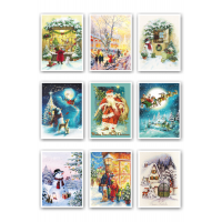 9 lu Simli Yılbaşı Kartpostal Seti Yeniyıl 9 Lu Kardan Adam Noel Baba Nostalji