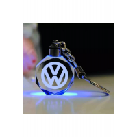 Volkswagen Logolu 7 Renk Yanan Led Işıklı 3d Araba Anahtarlığı Yedek Pil Hediye