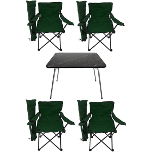 Granit Katlanır Masa ve 4 Adet Kamp Sandalyesi Yeşil