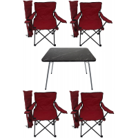 Kırmızı  Granit Katlanır Masa 4 Adet Kamp Sandalyesi Katlanır Sandalye Piknik Plaj Sandalyesi 60x80