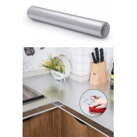 ® 10 Metre Kendinden Yapışkanlı Silinebilir Mutfak Tezgah Üstü Sticker Folyo Gümüş Renk