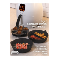 Airfryer Ustası 3'lü Pişirme Seti Silikon Siyah Renk Pişirme Kağıdı Airfryer Aksesuar Bpa Free