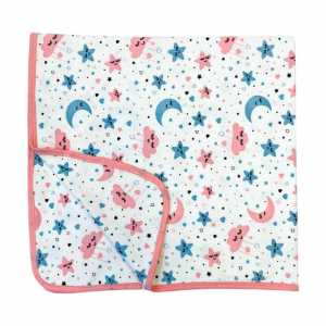 Silk & Blue Combed Cotton Baby Blanket Pink White 80x80 Cm
