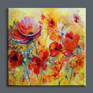 Embroidered Canvas Painting 50X50 - Red Flowers