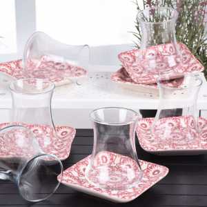 Keramika İknat Pink Tea Set 12 Pieces for 6 Persons