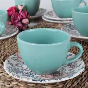 Keramika Manolya Çay Fincan Takımı 12 Parça 6 Kişilik
