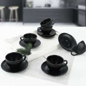 Keramika Matte Black Myra Tea Cup Set 12 Pieces for 6 Persons