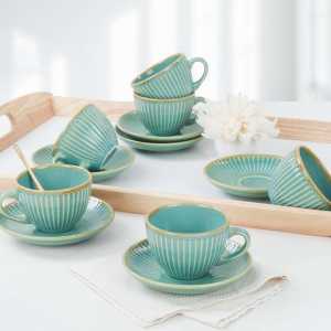 Keramika Turquoise Myra Tea Cup Set 12 Pieces for 6 Persons
