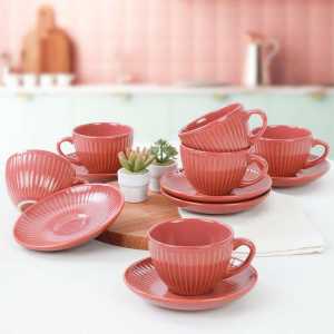 Keramika Orange Myra Tea Cup Set 12 Pieces for 6 Persons