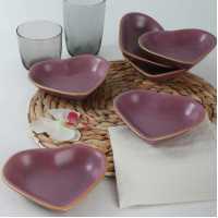Keramika Matte Violet Gold Heart Snack Bowl 14 Cm 6 pcs