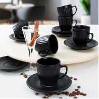 Keramika Mat Siyah Line Kahve Fincan Takımı 12 Parça 6 Kişilik