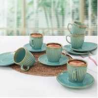 Keramika Teal Line Kahve Fincan Takımı 12 Parça 6 Kişilik