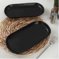 Keramika Mat Siyah Noyan Kayık Tabak 2 Adet 26 Cm