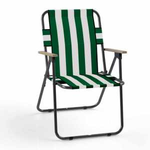 Çizgili Plaj/Piknik Sandalyesi Yeşil Beyaz