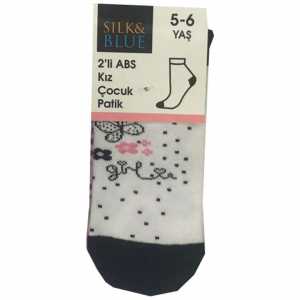 Silk & Blue Kids Booties Socks Abs Sole 2 Pack White