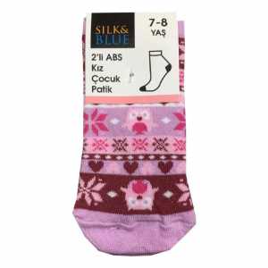 Silk & Blue Kids Booties Socks Abs Sole 2 Pack Pink