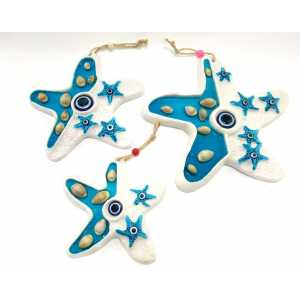 Triple Turquoise Ceramic Starfish Wall Ornament