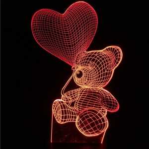 Kalp Tutan Sevimli Ayıcık 3D Gece Lambası